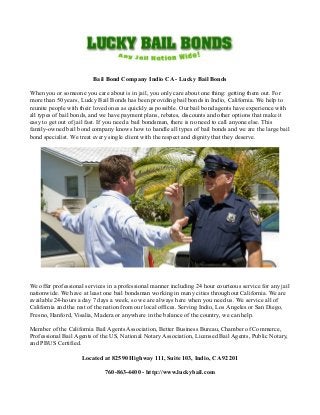 Bail bond company indio ca lucky bail bonds