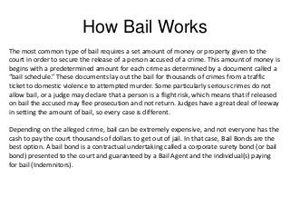 How Bail Works
The most common type of bail requires a set amount of money or property given to the
court in order to secu...