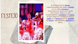 La marinera es un baile de
pareja suelto, el más
conocido de la costa del
Perú. Se caracteriza por el
uso de pañuelos. Es ...