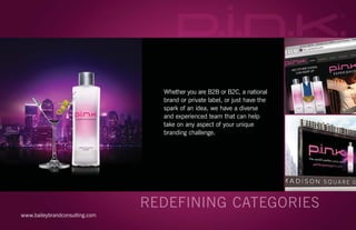 Whether you are B2B or B2C, a national
                                       brand or private label, or just have the
                                       spark of an idea, we have a diverse
                                       and experienced team that can help
                                       take on any aspect of your unique
                                       branding challenge.




     www.baileybrandconsulting.com
baileybrandconsulting.com | email us
 