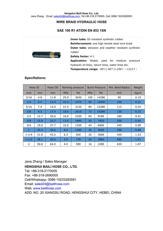 Hydraulic Hose specifications R11SN PDF
