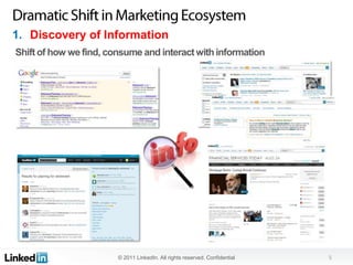 1. Discovery of Information
Shift of how we find, consume and interact with information




                        © 2011 LinkedIn. All rights reserved. Confidential   5
 