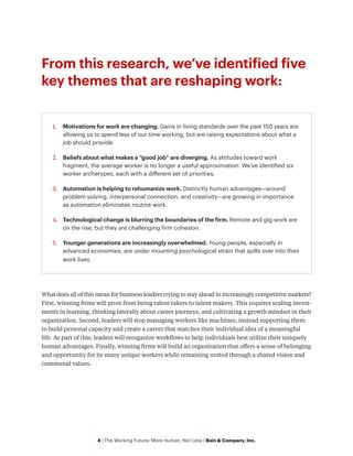 4 | The Working Future: More Human, Not Less | Bain & Company, Inc.
From this research, we’ve identified five
key themes t...