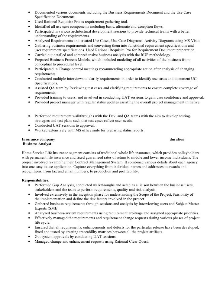 Business Analyst Resume For Insurance Industry