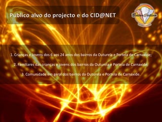 EquipaJosé Almeida(Monitor)Ricardo Cabral(DinamizadorComunitário)Christophe Vernochet(Técnico)Helder Delgado(Coordenador)Mafalda Saraiva(Monitora CID)