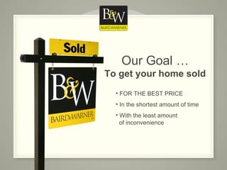 Our Goal … To get your home sold FOR THE BEST PRICE In the shortest amount of time With the least amount    of inconvenience 