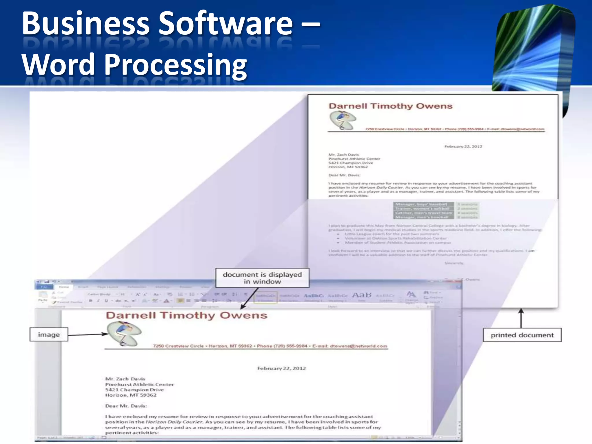 Business Software –
Word Processing

 