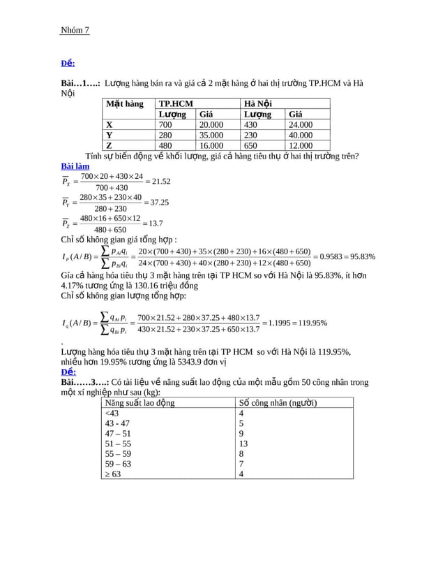 Bai tap nguyen ly thong ke kinh te | PDF