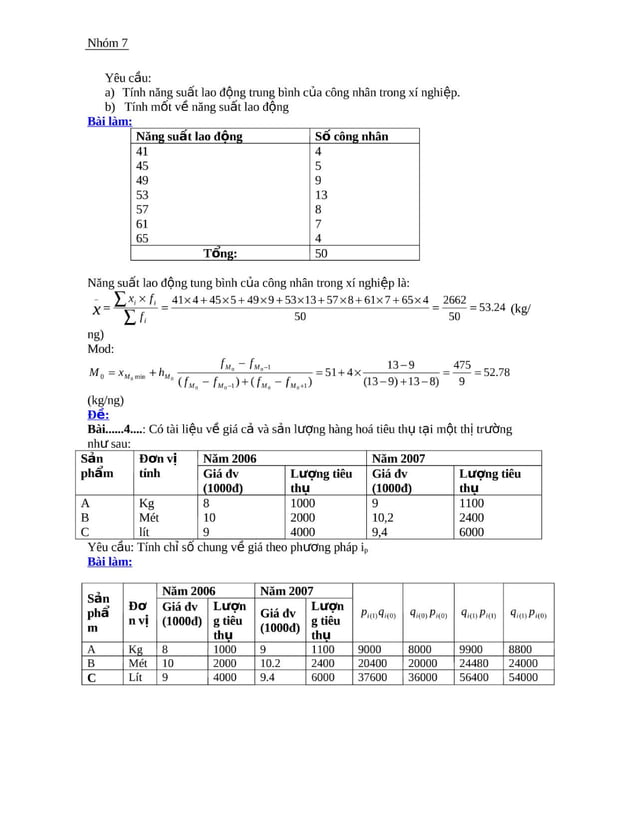 Bai tap nguyen ly thong ke kinh te | PDF