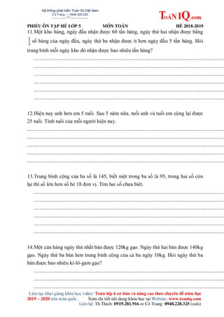 Bài tập on he toán lớp 5 lên 6 hay