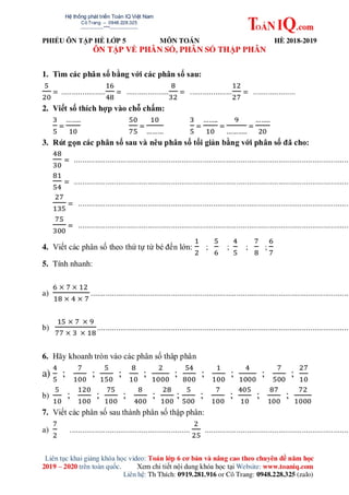 Bài tập on he toán lớp 5 lên 6 hay