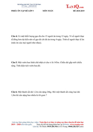 Bài tập on he toán lớp 5 lên 6 hay
