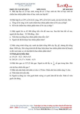 Bài tập on he toán lớp 5 lên 6 hay