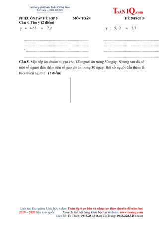 Bài tập on he toán lớp 5 lên 6 hay