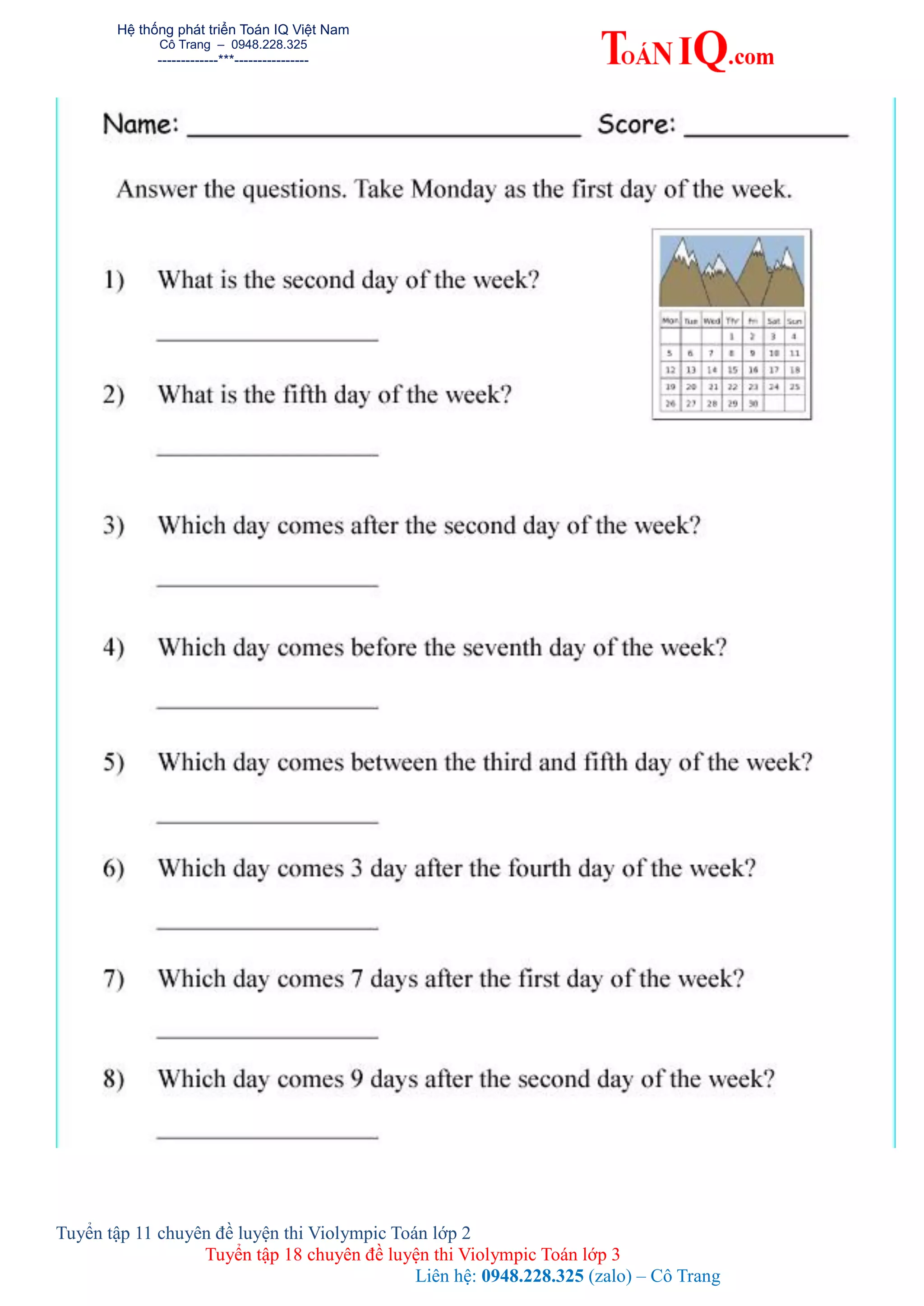 Hệ thống phát triển Toán IQ Việt Nam
Cô Trang – 0948.228.325
-------------***----------------
Tuyển tập 11 chuyên đề luyện thi Violympic Toán lớp 2
Tuyển tập 18 chuyên đề luyện thi Violympic Toán lớp 3
Liên hệ: 0948.228.325 (zalo) – Cô Trang
 