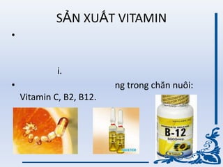 SẢN XUẤT VITAMIN
•
i.
• ng trong chăn nuôi:
Vitamin C, B2, B12.
 
