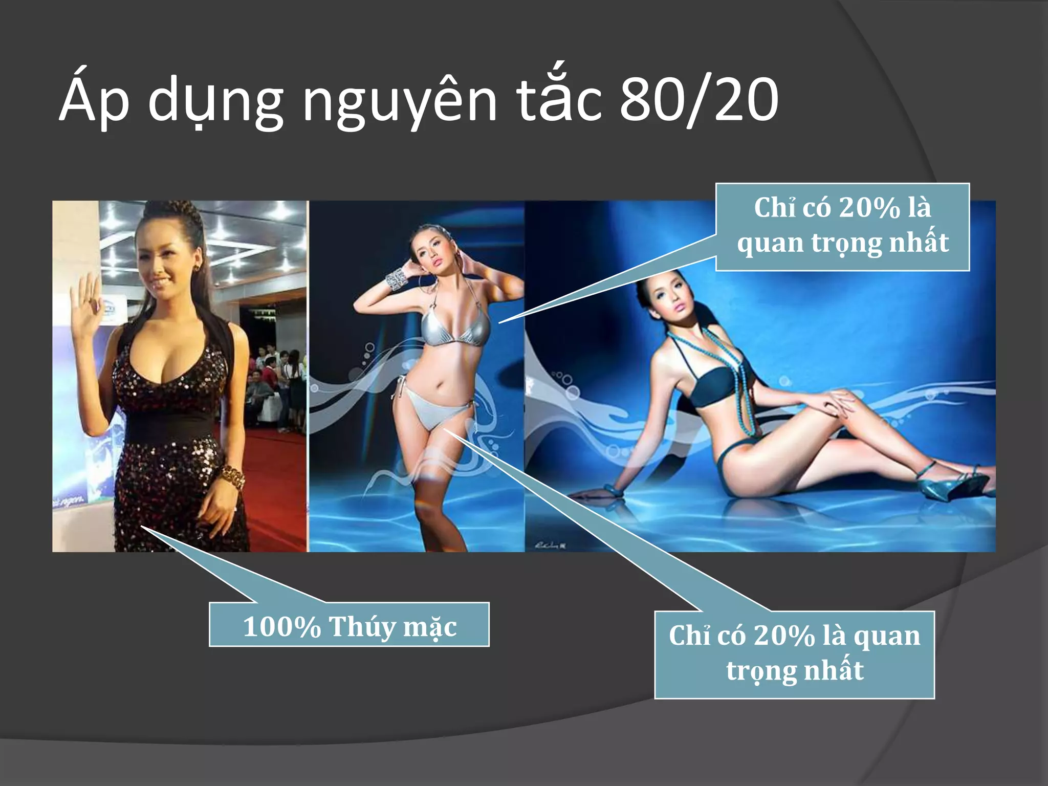 Áp dụng nguyên tắc 80/20
                           Chỉ có 20% là
                          quan trọng nhất




      100% Thúy mặc   Chỉ có 20% là quan
                           trọng nhất
 