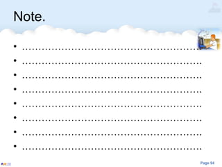 Page 94
Note.
• ……………………………………………….
• ……………………………………………….
• ……………………………………………….
• ……………………………………………….
• ……………………………………………….
• ……………………………………………….
• ……………………………………………….
• ……………………………………………….
 