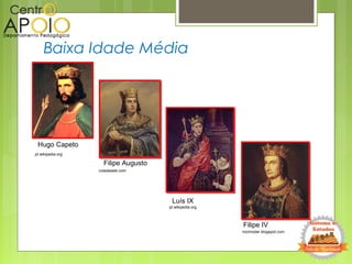 Baixa Idade Média
pt.wikipedia.org
Hugo Capeto
coladaweb.com
Filipe Augusto
Luís IX
pt.wikipedia.org
irschroder.blogspot.com
Filipe IV
 