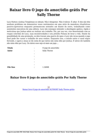 O jogo do amor Ódio (Portuguese Edition) eBook : Thorne, Sally