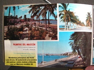 Modestos principios del Hotel  Los Arcos. El automóvil a la sombra  del palmar, entre Juárez y Allende,  era un Mercury modelo 56 