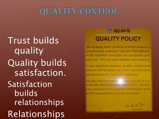 Trust builds
 quality
Quality builds
 satisfaction.
Satisfaction
  builds
  relationships
Relationships
 