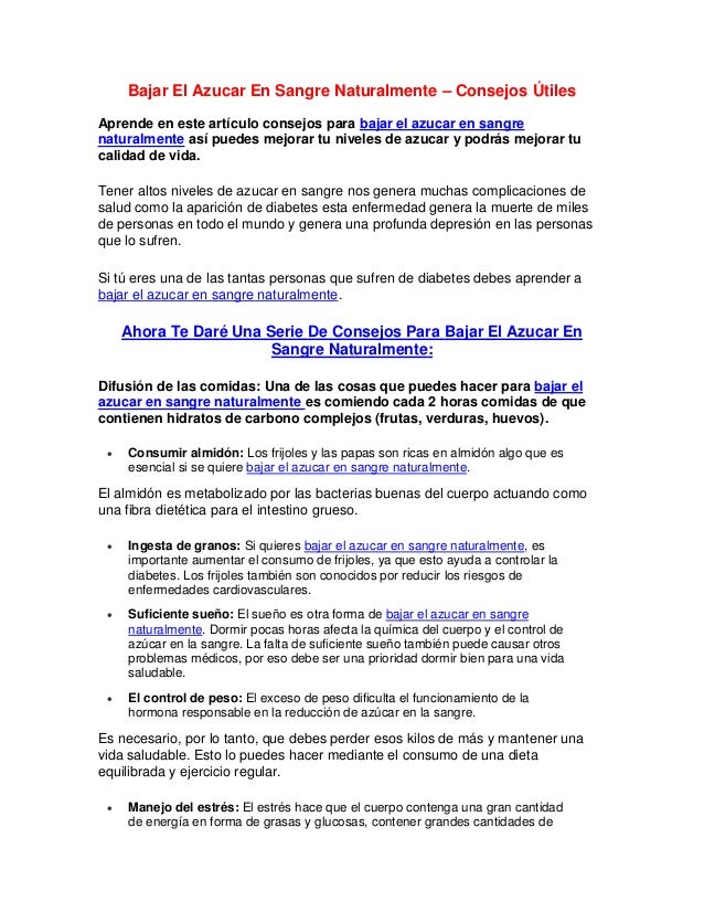 Bajar El Azucar En Sangre Naturalmente – Consejos Útiles Bajar El Azucar En Sangre Naturalmente – Consejos Útiles