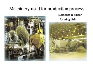 Machinery used for production process
Dolomite & Silicon
forming disk
 