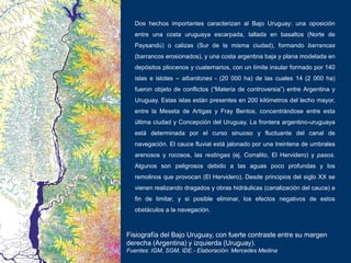 Fisiografía del Bajo Uruguay, con fuerte contraste entre su margen
derecha (Argentina) y izquierda (Uruguay).
Fuentes: IGM...