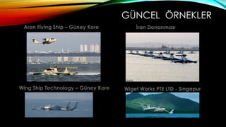 GÜNCEL ÖRNEKLER
İran Donanması
Wiget Works PTE LTD - Singapur
Aron Flying Ship – Güney Kore.
Wing Ship Technology – Güney Kore.
 