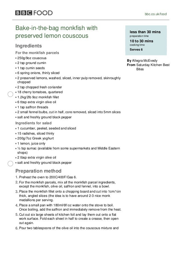 Bake In The Bag Monkfish With Couscous