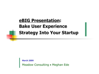 eBIG Presentation : Bake User Experience Strategy Into Your Startup   March 2009 Meadow Consulting    Meghan Ede   