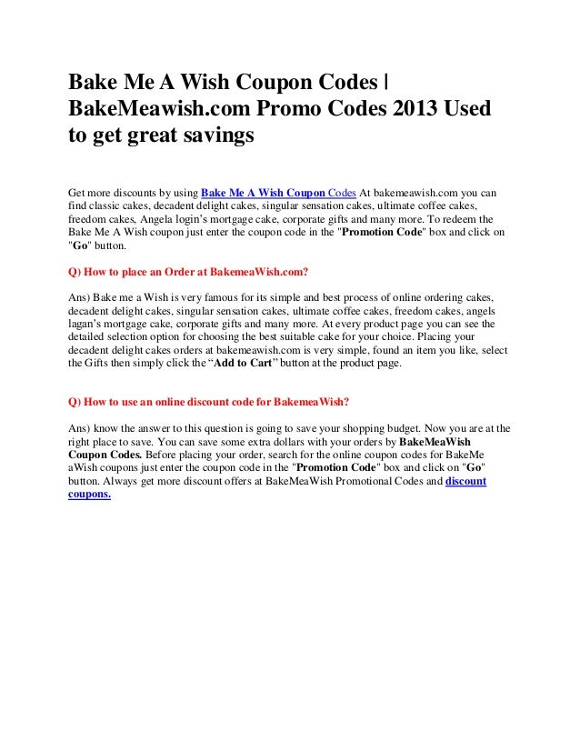 BakeMeAWish Coupons Bake Me A Wish Coupon Codes