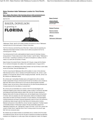 BAKER DONELSON OPENS OFFICE IN TALLAHASSEE-FLORIDA