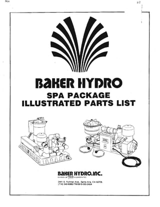Baker Hydro Spa Package Owners Manual and Parts List