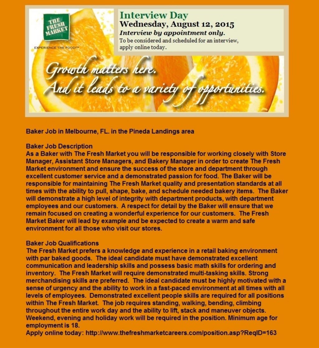Baker Job Melbourne FL Grocery Store Jobs Pineda Landings Area