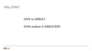 Why OVN?
OVS is GREAT.
OVN makes it GREATER!
2
 