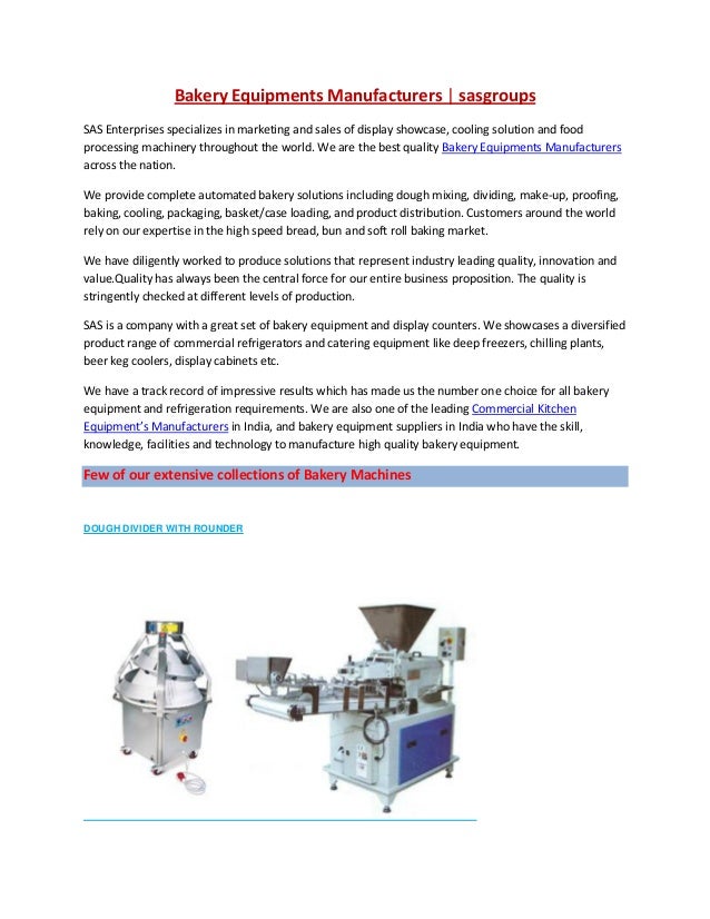 Bakery Equipments Manufacturers sasgroups