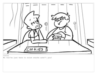 Dialog
M: You're just here to score snacks aren't you?
 