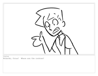 Dialog
M:Sarah, focus! Whare are the cookies?
 
