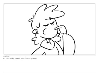 Dialog
M: Oatmeal carab and wheatgrass!
 