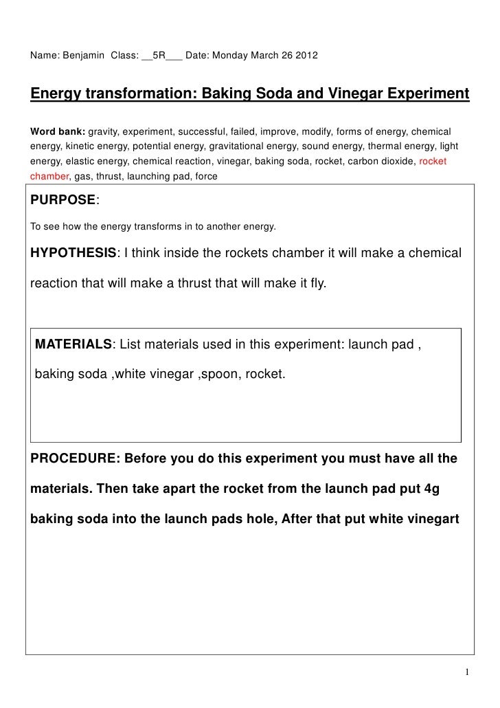 Baking Soda And Vinegar Expt Report Baking Soda And Vinegar Expt Report