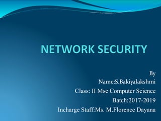 By
Name:S.Bakiyalakshmi
Class: II Msc Computer Science
Batch:2017-2019
Incharge Staff:Ms. M.Florence Dayana
 