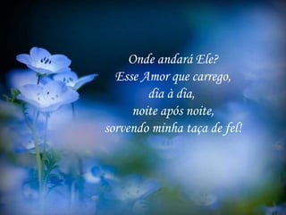 Onde andará Ele?
Esse Amor que carrego,
dia à dia,
noite após noite,
sorvendo minha taça de fel!
 