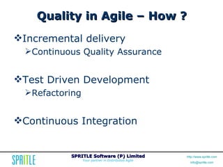Agile Workshop: Releasing Quality Software