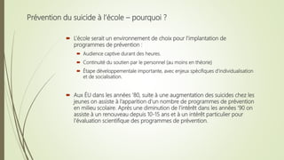 Les programmes de prévention du suicide en milieu scolaire - nouvelles  perspectives