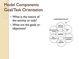 Model Components
Goal/Task Orientation
 What is the nature of
the activity or task?
 What are the goals or
objectives?
 