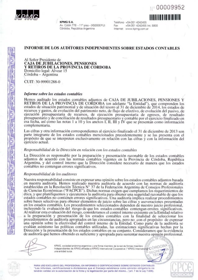 Balance de la Caja de Jubilaciones, notas e informe del 