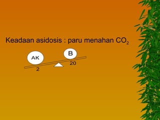 Keadaan asidosis : paru menahan CO2
                 B
       AK
                  20
        2
 