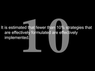 It is estimated that fewer than 10% strategies that are effectively formulated are effectively implemented. 10% 